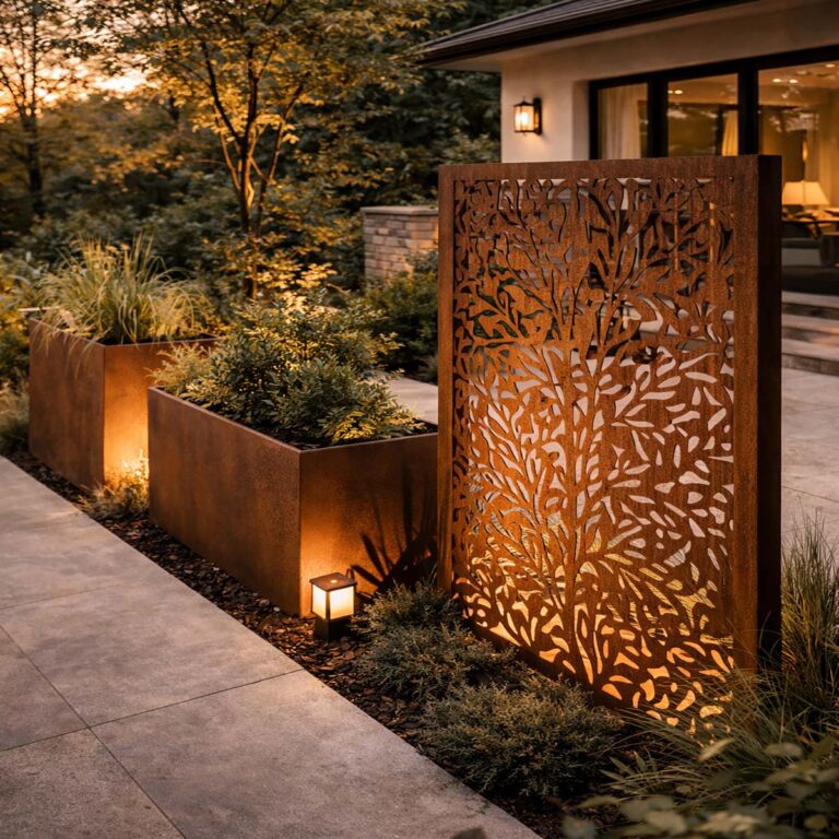 Architecturale elementen in cortenstaal voor privé tuin